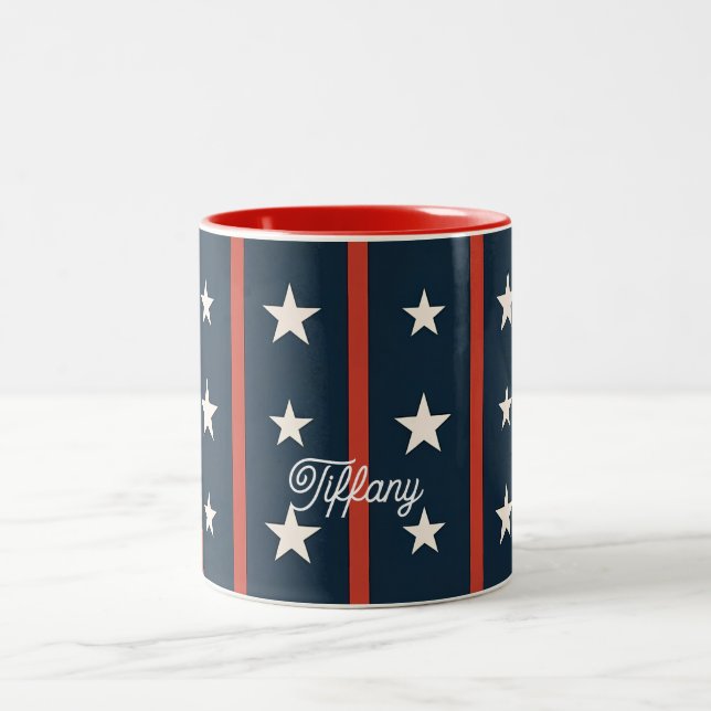 Minimal USA Star Field Pattern | Women's Luxury Two-Tone Coffee Mug (Center)