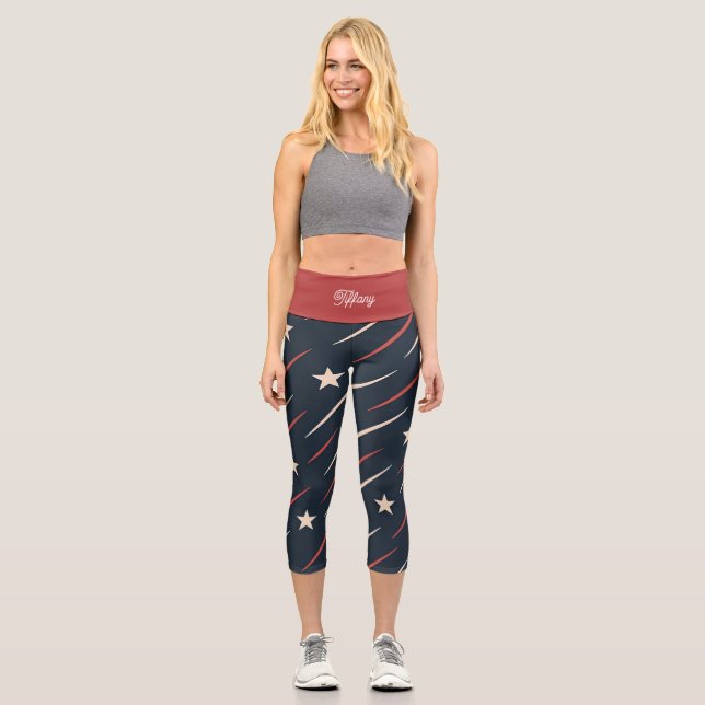 Minimal USA Wave Pattern | Women's Capri Leggings (Front)