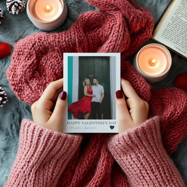 Minimal Valantine's Day Black & White & Photo Holiday Card (Creator Uploaded)