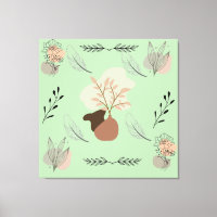 Minimal vase, feathers and floral boho art-