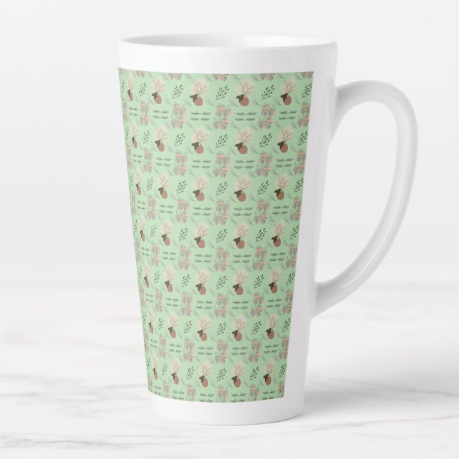 Minimal vase, feathers and floral boho art- latte mug (Right)