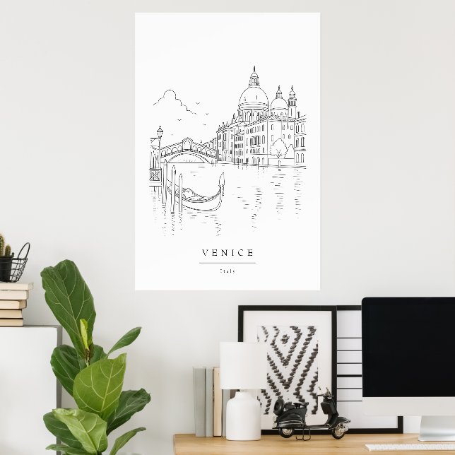 Minimal Venice Line Art Print | Venice Canal Wall  (Home Office)