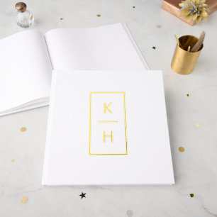 Minimal Vertical Monogram Name and Wedding Date Guest Book
