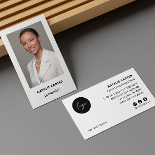 Minimal Vertical Photo Logo Social PLAIN WHITE Business Card