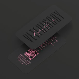 Minimal VET Pink Black Veterinary Veterinarian  Business Card