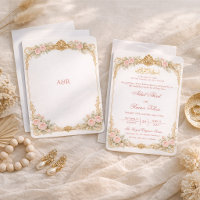 Minimal Victorian Floral Gold Muslim Nikkah Pink