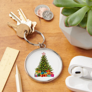 Minimal vintage christmas presents pine tree decor key ring
