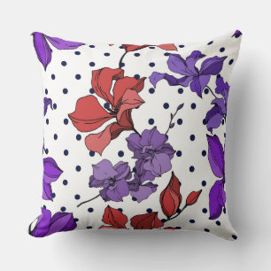 Minimal vintage cute wild floral ink artwork puple cushion