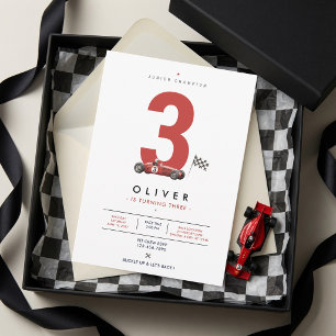 Minimal Vintage Formula Race Car Birthday Invitation