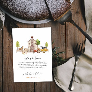 Minimal Vintage Little Farmer Tractor Baby Shower Thank You Card