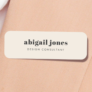 Minimal Vintage Retro Organic Natural Cream Name Tag