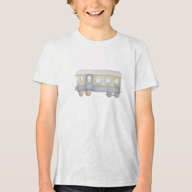 Minimal Vintage Train Car Illustration Tri-Blend Shirt (Front)