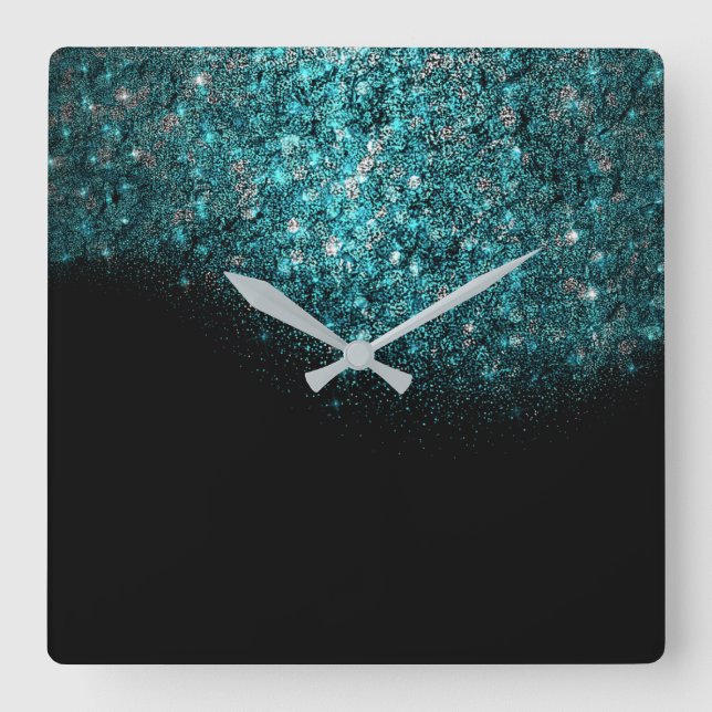 Minimal Vip Black Blue Sapphire Blue Turquoise Square Wall Clock (Front)