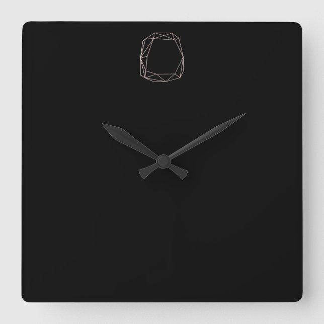 Minimal Vip Black Diamond Poligonal Frame Metallic Square Wall Clock (Front)