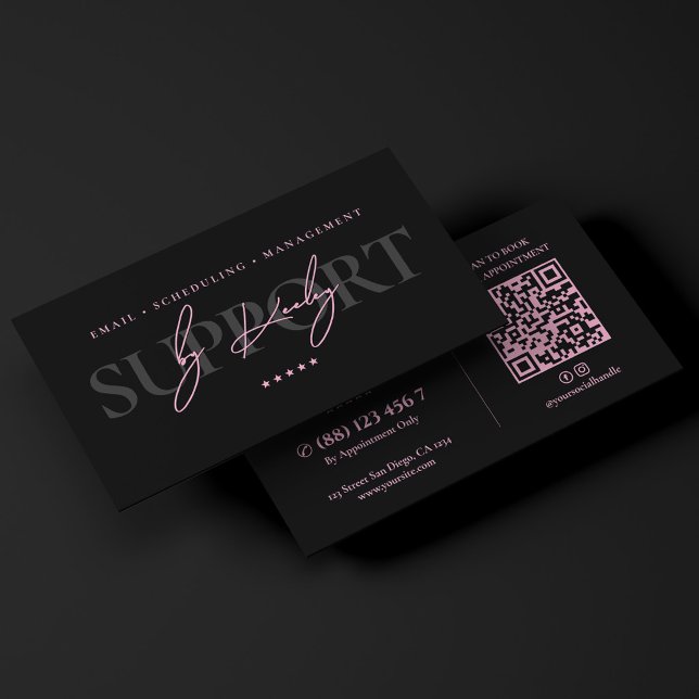 Minimal Virtual Assistant Pink Black Executive Business Card (Minimal Virtual Assistant Pink Black Executive Business Card
)
