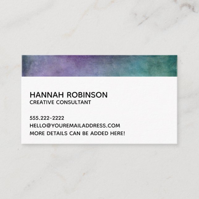 Minimal w/ Teal & Purple Rustic Grunge Texture Business Card (Front)