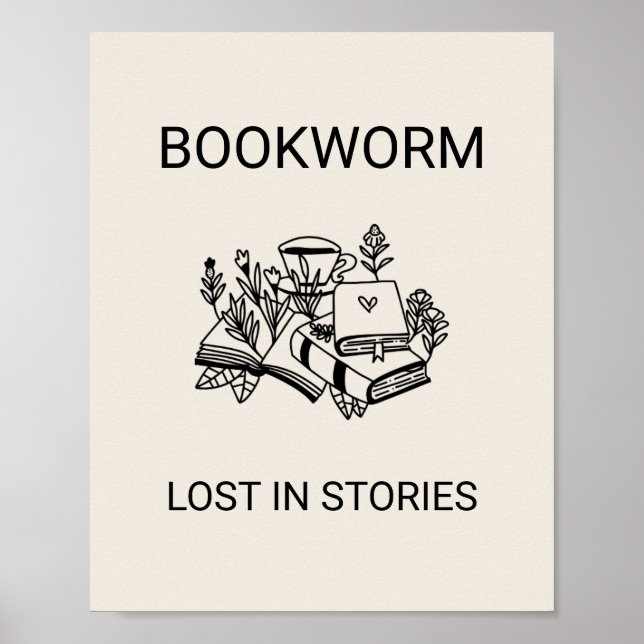 Minimal Wall Art Poster | bookworm (Boho Neutral) (Front)