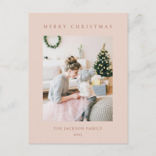Minimal Warm Reddish Brown Merry Christmas Photo Holiday Postcard