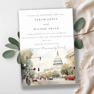 Minimal Washington DC, USA Watercolor Engagement Invitation