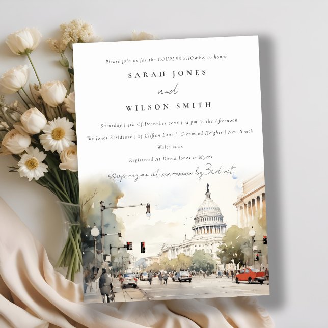 Minimal Washington DC Watercolor Couples Shower Invitation (Creator Uploaded)