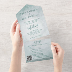Minimal Watercolor All in One Wedding Invite 