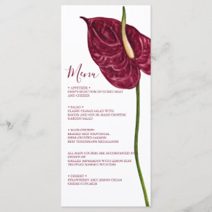 Minimal Watercolor Anthurium Floral Wedding Menu