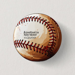 Minimal Watercolor Baseball Baby Shower 3 Cm Round Badge
