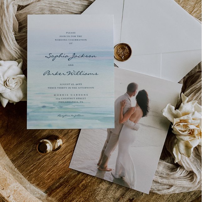 Minimal Watercolor Beach Wedding Invitation (Beach Wedding)