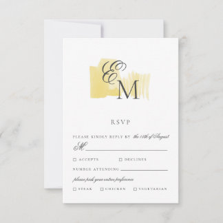 Minimal Watercolor Block with Monogram Wedding RSV RSVP Card