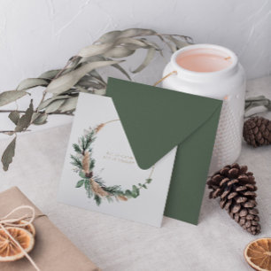 Minimal Watercolor Botanical Christmas Wreath Holiday Card