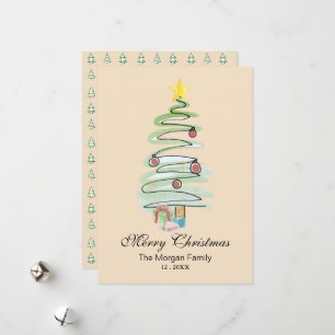 Minimal Watercolor Christmas Tree Non-Photo  Holiday Card