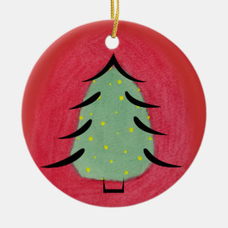 Minimal Watercolor Christmas tree with Black Lines Ceramic Tree Decoration