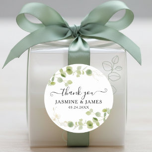 Minimal Watercolor Eucalyptus Botanical Thank You Classic Round Sticker