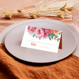 Minimal Watercolor Floral Orange & Pink Wedding Place Card