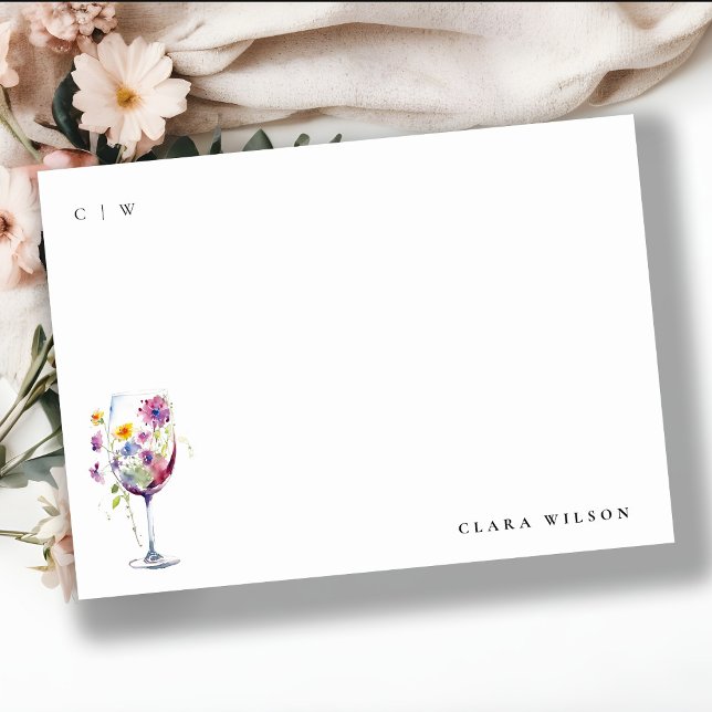 Minimal Watercolor Floral Wine Glass Wedding Card (Creator Uploaded)