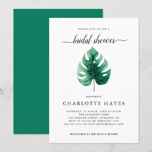 Minimal Watercolor Green Leaf Bridal Shower Invitation
