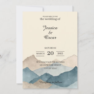 Minimal Watercolor Mountain Wedding Invitation