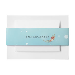 Minimal Watercolor Ocean Blue Wedding Invitation Belly Band