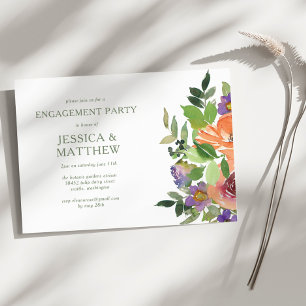 Minimal Watercolor Orange Floral Engagement Party Invitation