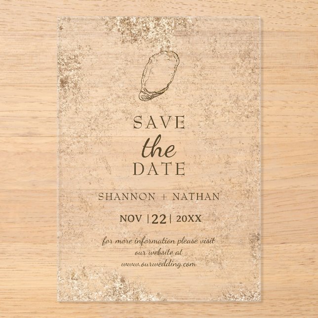 Minimal Watercolor Oyster Beach Save the Date Acrylic Invitations (Front)