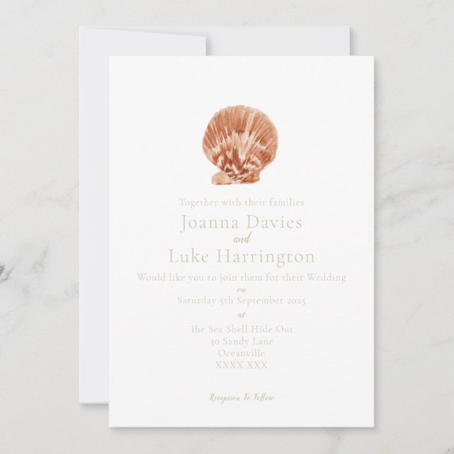 Minimal Watercolor Scallop Shell Design Invitation (Front)