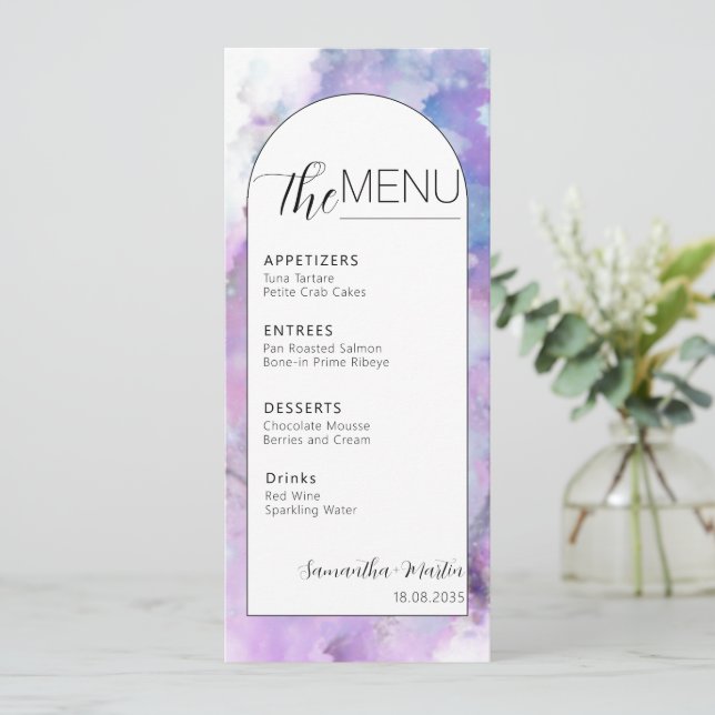 Minimal Watercolor Script Wedding Menu (Standing Front)