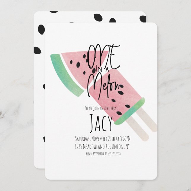 Minimal Watercolor Watermelon Confetti Seeds Invitation (Front/Back)