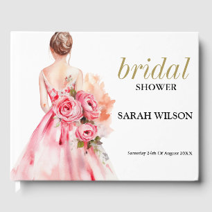 Minimal Watercolor Wedding Gown Bridal Shower Guest Book