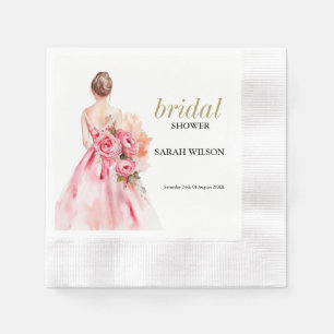 Minimal Watercolor Wedding Gown Bridal Shower Napkin