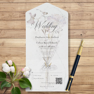 Minimal Watercolor Wildflower Bouquet QR Code All In One Invitation