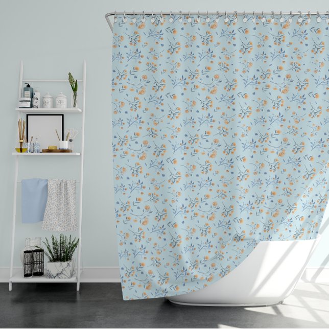 Minimal Watercolor Wildflower Pattern   Shower Curtain (Minimal Watercolor Wildflower Pattern Shower Curtain)