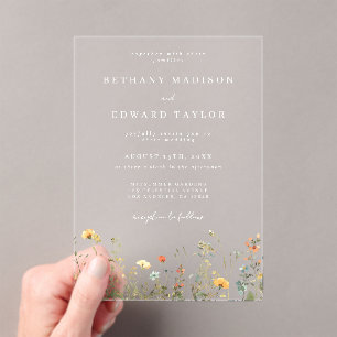Minimal Watercolor Wildflower Wedding Acrylic Invitations
