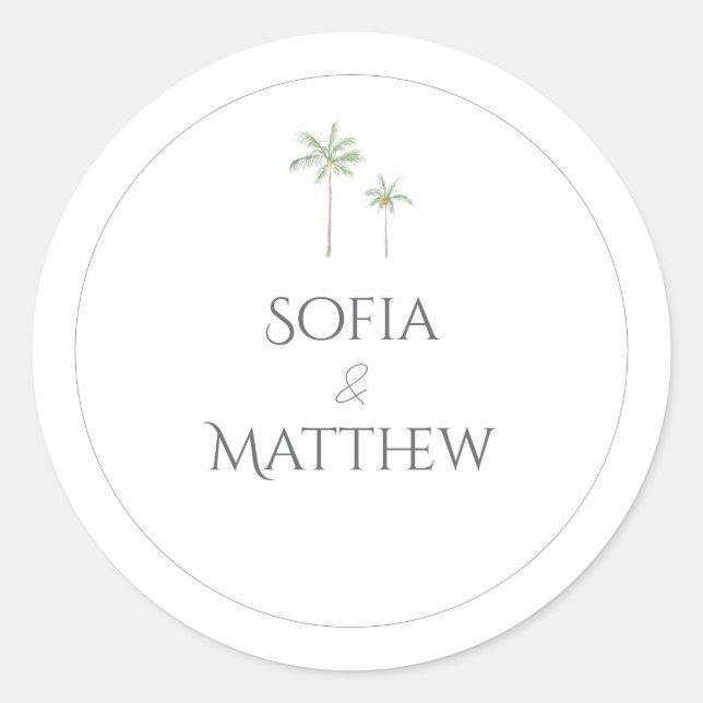 Minimal Watercolour Palm Tree Round Sticker (Front)