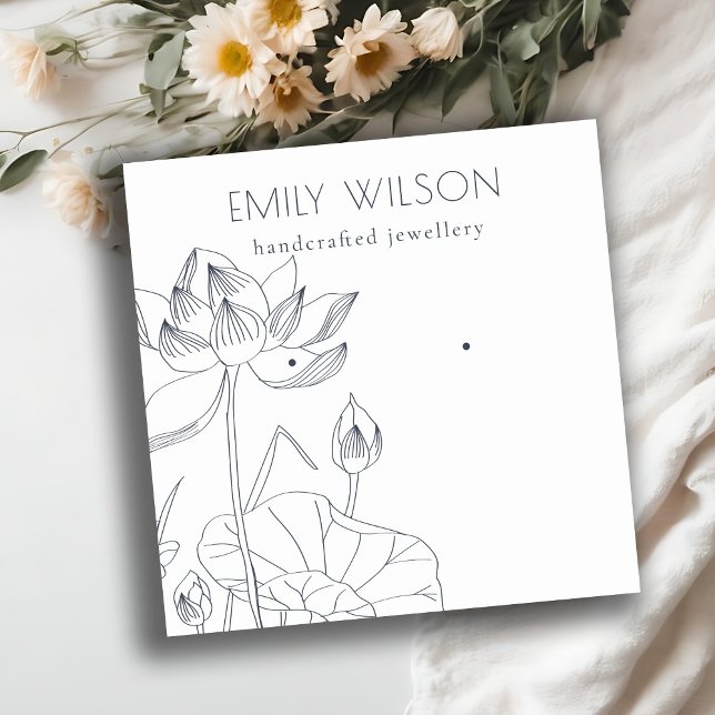 Minimal Waterlily Floral Sketch Earring Display Square Business Card (Creator Uploaded)